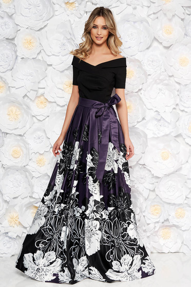 Artista purple occasional cloche dress from satin fabric texture with inside lining off shoulder