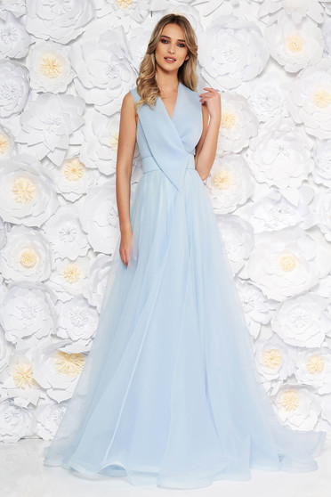 Ana Radu lightblue occasional long cloche dress with v-neckline sleeveless