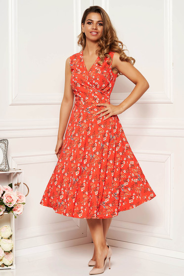 Coral daily cloche dress with v-neckline soft fabric with floral prints