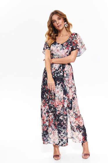Lightpink dress casual cut material with v-neckline with floral print