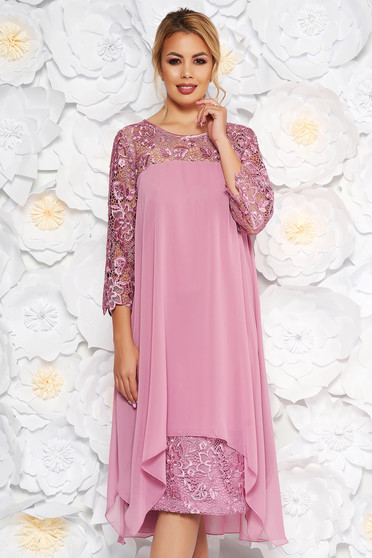 Rosa occasional dress straight with laced sleeves slightly elastic fabric from veil fabric