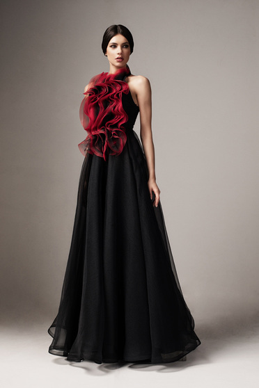 Ana Radu black occasional cloche dress sleeveless with ruffle details