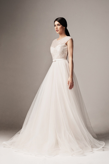 Ana Radu white occasional net cloche dress with small beads embellished details