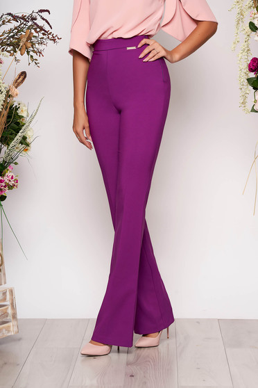 PrettyGirl purple elegant flared trousers high waisted nonelastic fabric