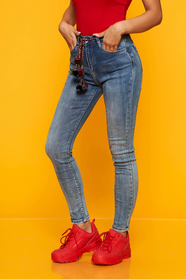 Blue skinny jeans with medium waist slightly elastic cotton