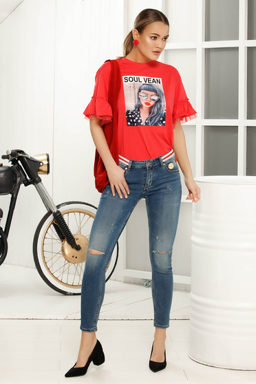 Blue skinny jeans with medium waist slightly elastic cotton