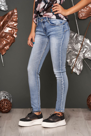 Blue jeans skinny jeans medium waist slightly elastic cotton