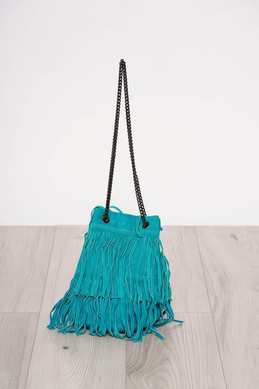 Turquoise casual bag with fringes long chain handle