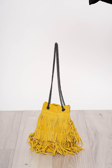 Yellow casual bag with fringes long chain handle
