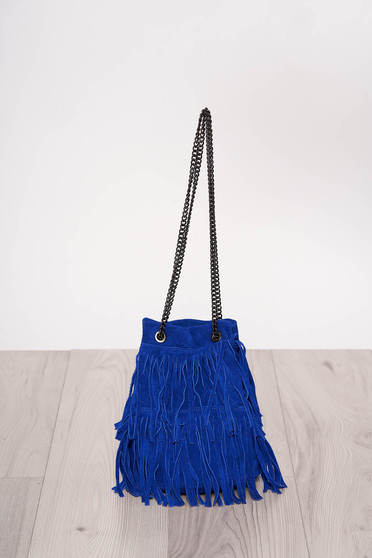 Blue casual bag with fringes long chain handle