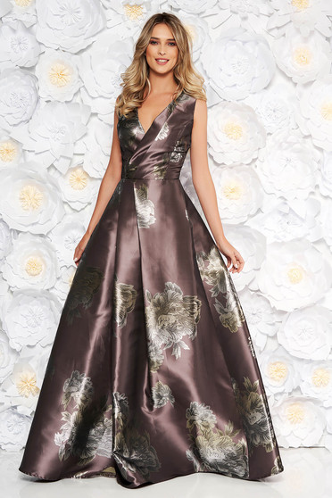 Artista brown occasional cloche dress with v-neckline with floral print