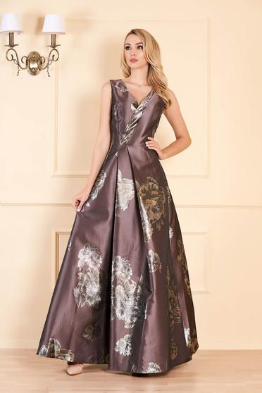 Artista brown occasional cloche dress with v-neckline with floral print