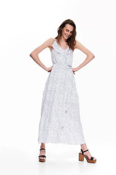 White dress casual dots print with straps accessorized with tied waistband