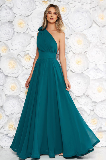 Dirty green Ana Radu luxurious cloche dress from veil fabric with inside lining accessorized with tied waistband long