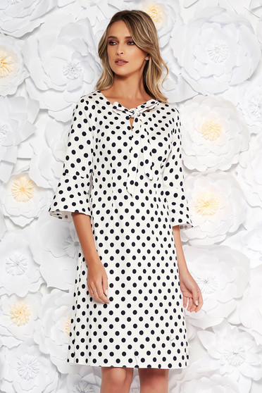 White daily a-line dress with bell sleeve thin fabric dots print