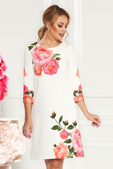StarShinerS ivory elegant flared dress with 3/4 sleeves slightly elastic fabric