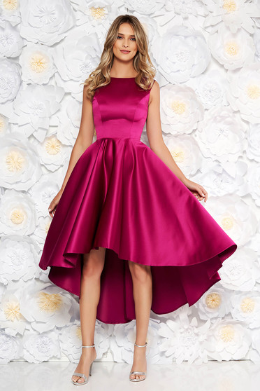 Purple occasional asymmetrical cloche dress from satin fabric texture sleeveless