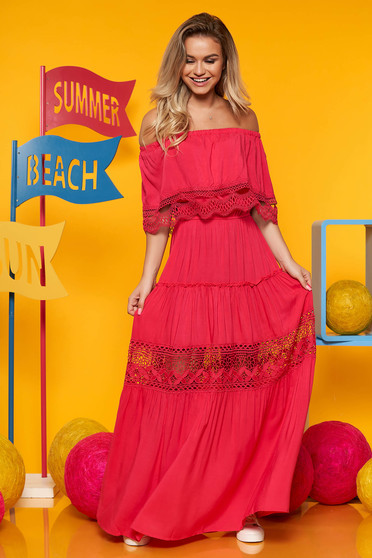 Top Secret pink daily long cloche dress off shoulder airy fabric