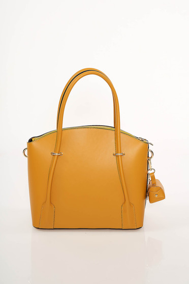 Mustard office bag natural leather long, adjustable handle