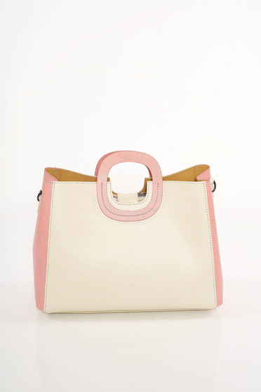 Cream elegant bag natural leather short handles