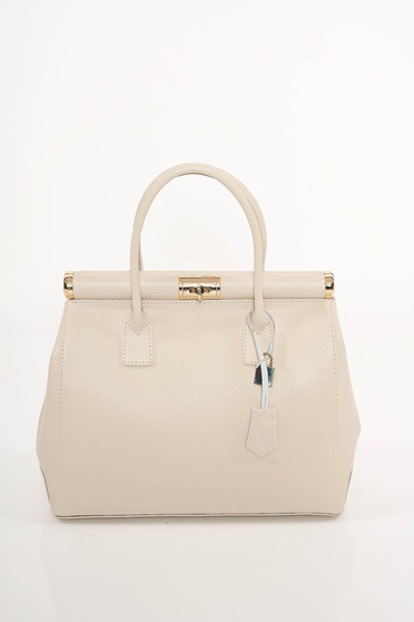 Cream office bag from ecological leather medium handles