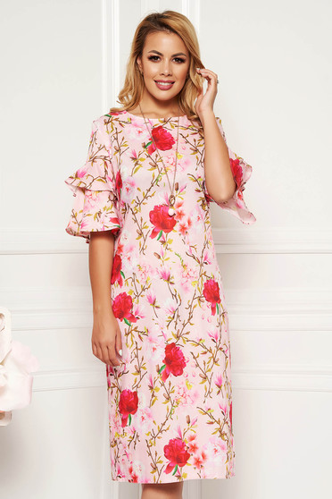 Rosa daily straight dress with ruffled sleeves accesorised with necklace