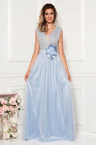 Lightblue Dress Occasional With Crystal Embellished Details With