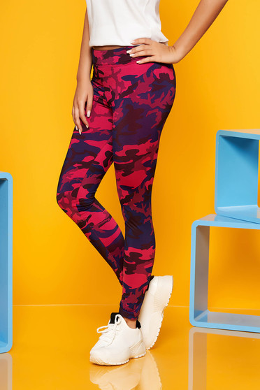 Purple casual sporty tights with medium waist slightly elastic cotton with tented cut