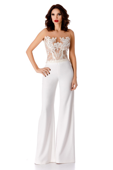 White elegant trousers high waisted flared slightly elastic fabric