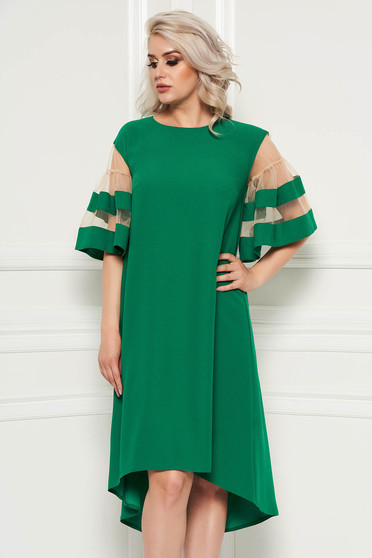 Green elegant flared asymmetrical dress thin fabric