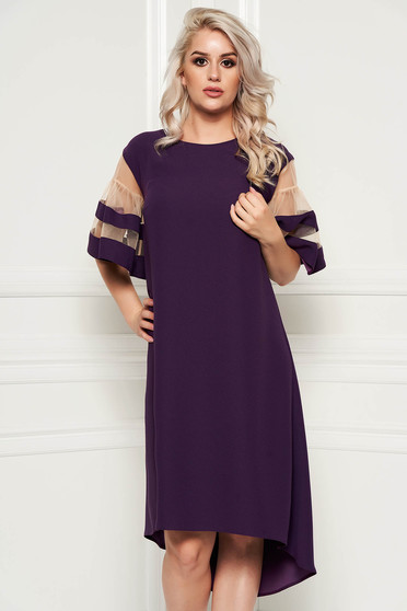 Purple elegant flared asymmetrical dress thin fabric
