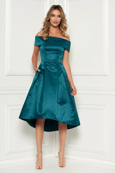 Dirty green occasional asymmetrical cloche dress off shoulder from satin