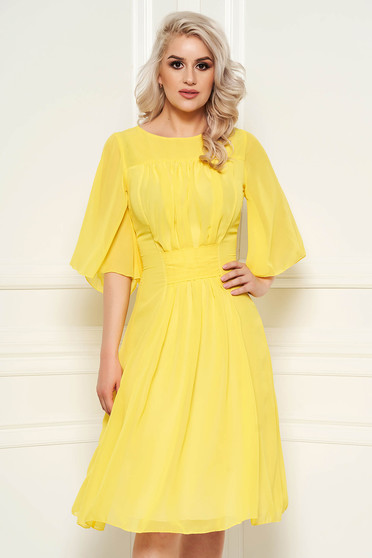 Yellow occasional cloche dress from veil fabric with inside lining
