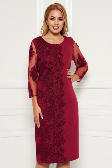 Burgundy occasional dress airy fabric without clothing with laced sleeves