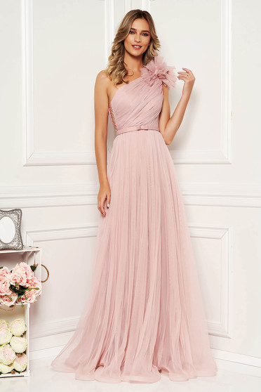 Lightpink luxurious cloche dress from tulle accessorized with tied waistband