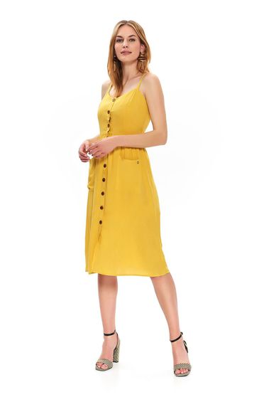 Yellow dress casual daily with front pockets with straps midi
