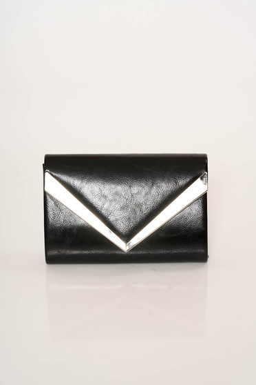 Black bag elegant clutch from ecological leather accessorized with chain