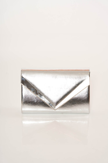 Silver bag elegant clutch from ecological leather accessorized with chain
