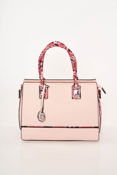 Lightpink bag elegant from ecological leather snake print dettachable shoulder strap