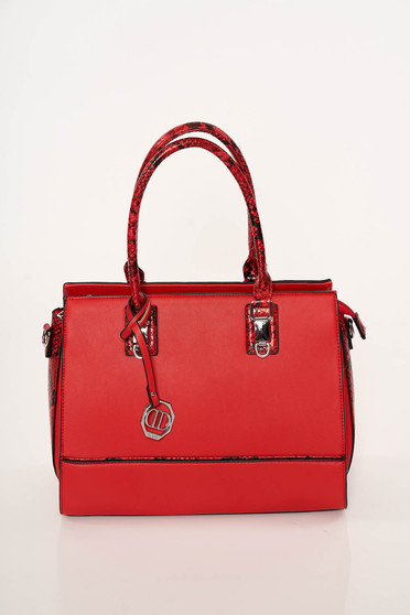 Red bag elegant from ecological leather snake print dettachable shoulder strap