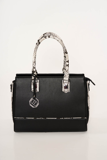 Black bag elegant from ecological leather snake print dettachable shoulder strap