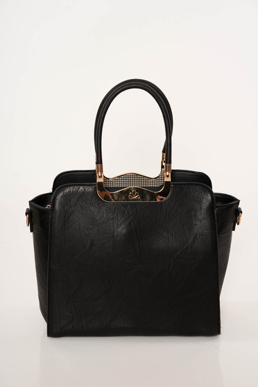 Black office bag from ecological leather short handles