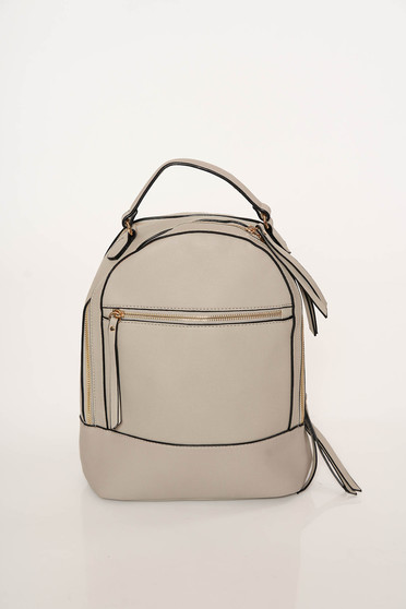 Grey bag casual from ecological leather adjustable straps zipper accessory