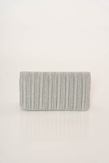 Silver bag clutch elegant metallic chain accessory with one internal pocket compartment