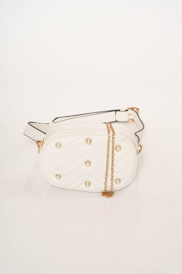 White bag purse metallic chain accessory with small beads embellished details