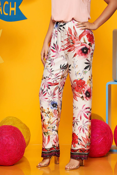White trousers high waisted casual thin fabric with floral print