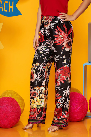 Black trousers high waisted casual thin fabric with floral print