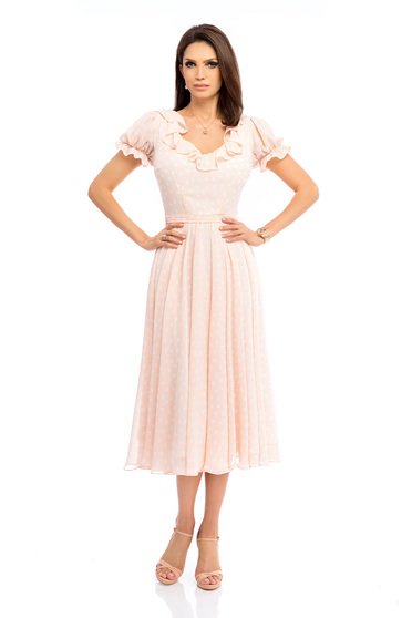 Peach dress with rounded cleavage elegant cloche midi