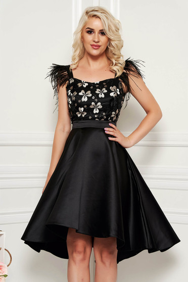 Black dress occasional elegant asymmetrical cloche from satin sleeveless