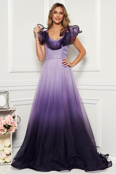 Ana Radu lila dress luxurious maxi dresses degrade cloche detachable cord from tulle